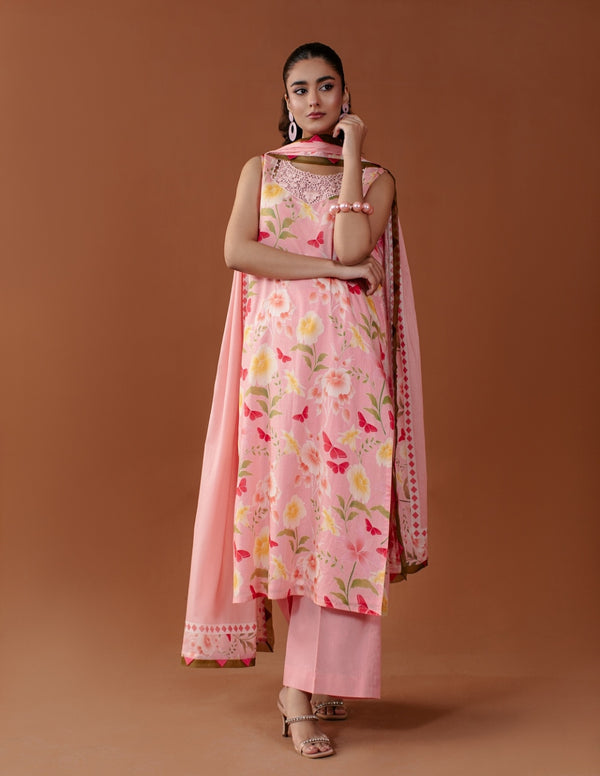 3-Piece Butterfly Printed Lawn Embroidered