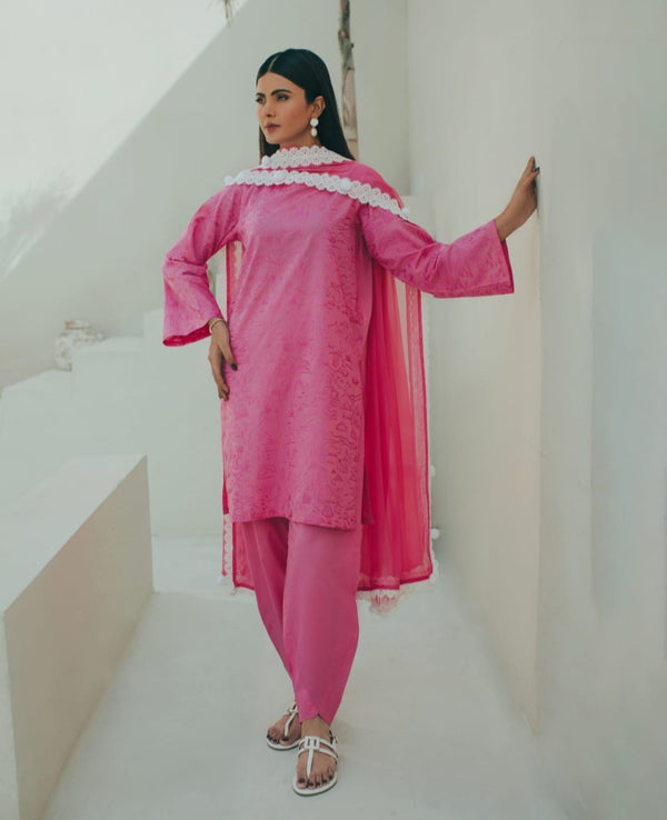 3-Piece Pink Embroidered Lawn