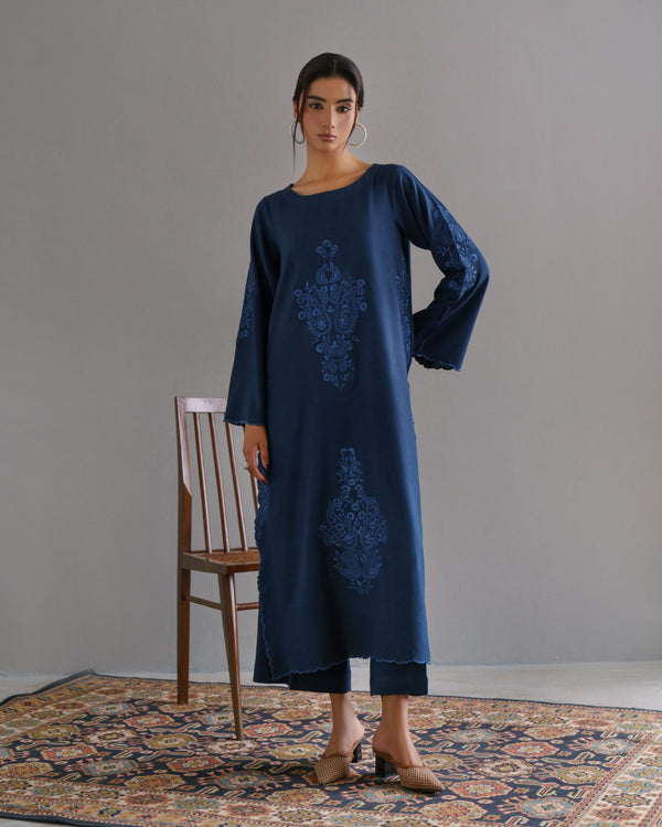 3-Piece Blue Woolina Embroidered