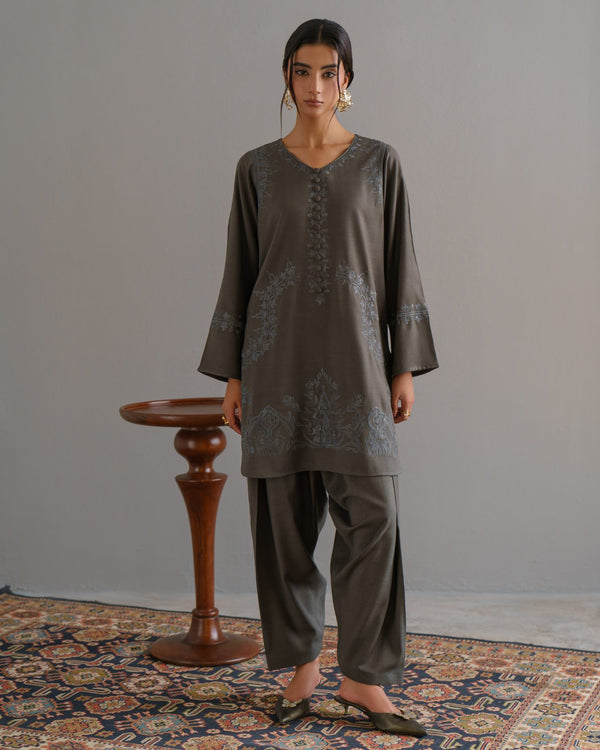 3-Piece Gray Woolina Embroidered