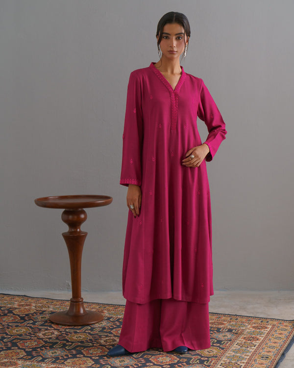 3-Piece Pink Woolina Embroidered