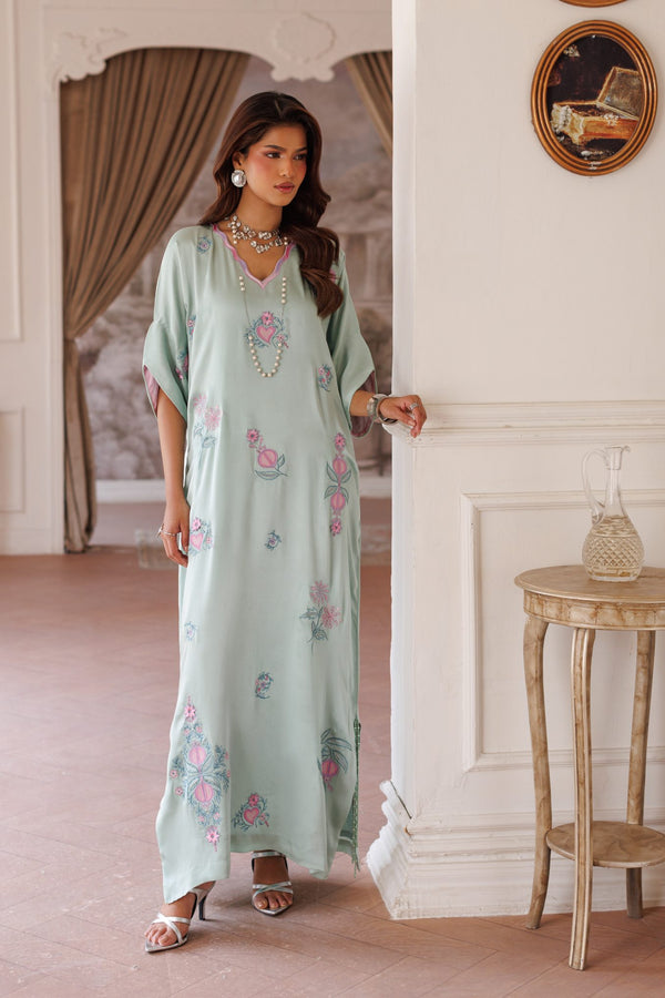 1-Piece Powder Blue Kaftan Shisha Silk Embroidered