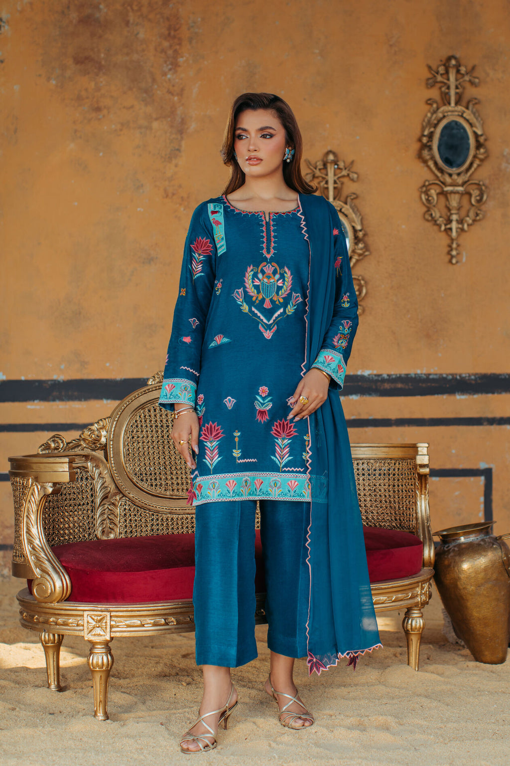 3-Piece Zinc Korean Raw Silk Embroidered