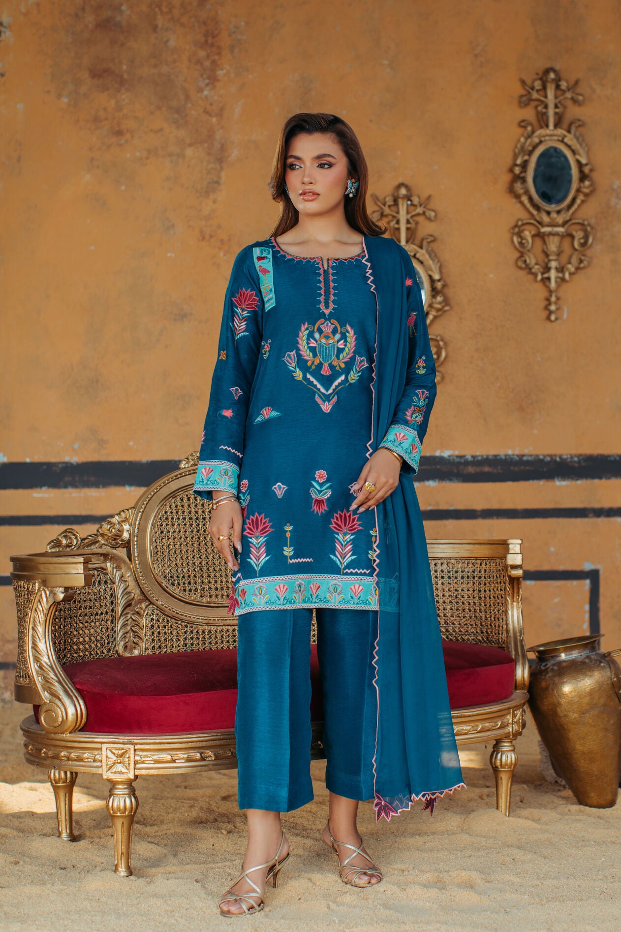 3-Piece Zinc Korean Raw Silk Embroidered
