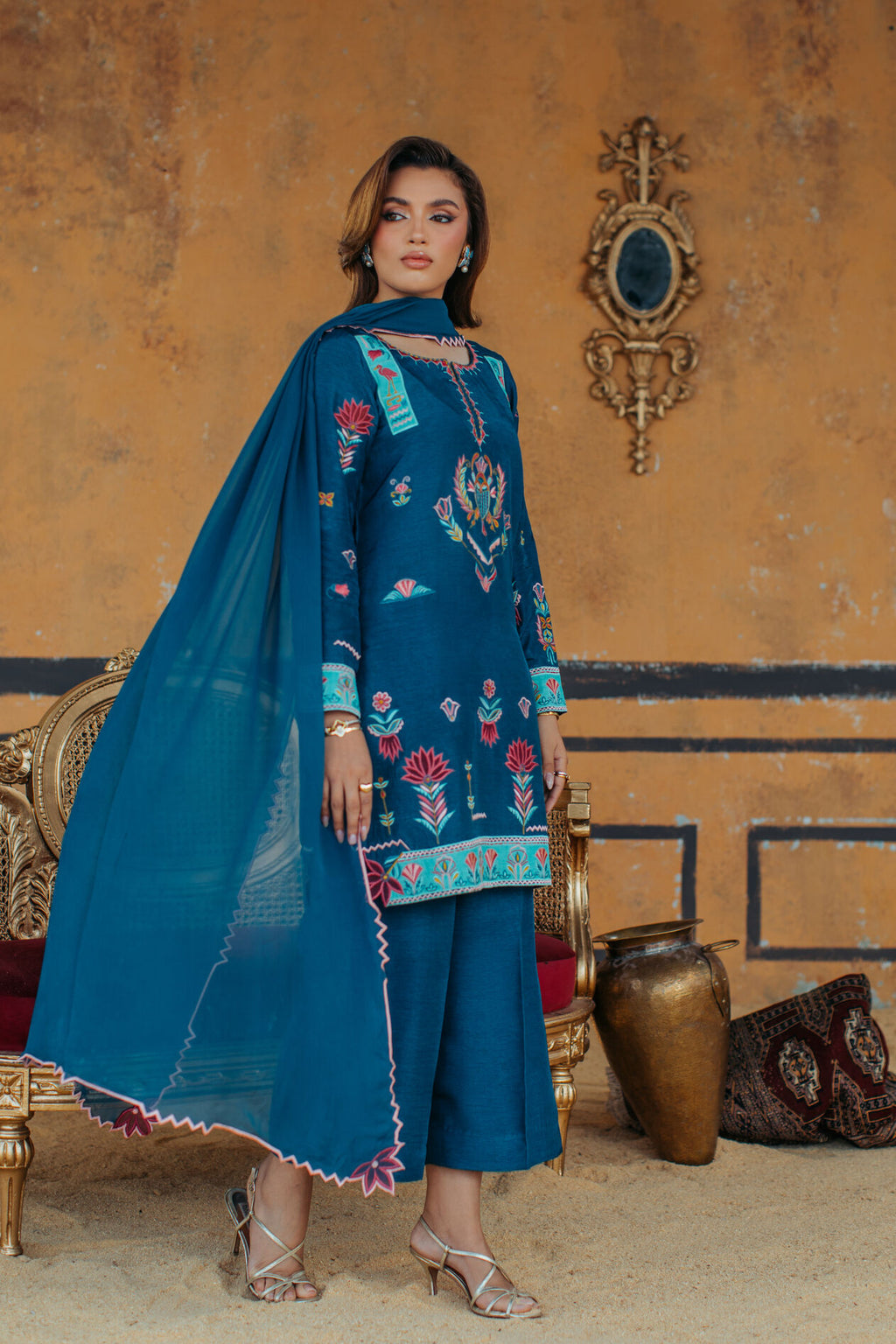 3-Piece Zinc Korean Raw Silk Embroidered