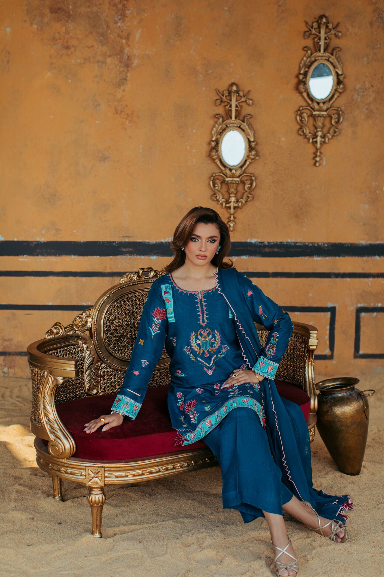 3-Piece Zinc Korean Raw Silk Embroidered