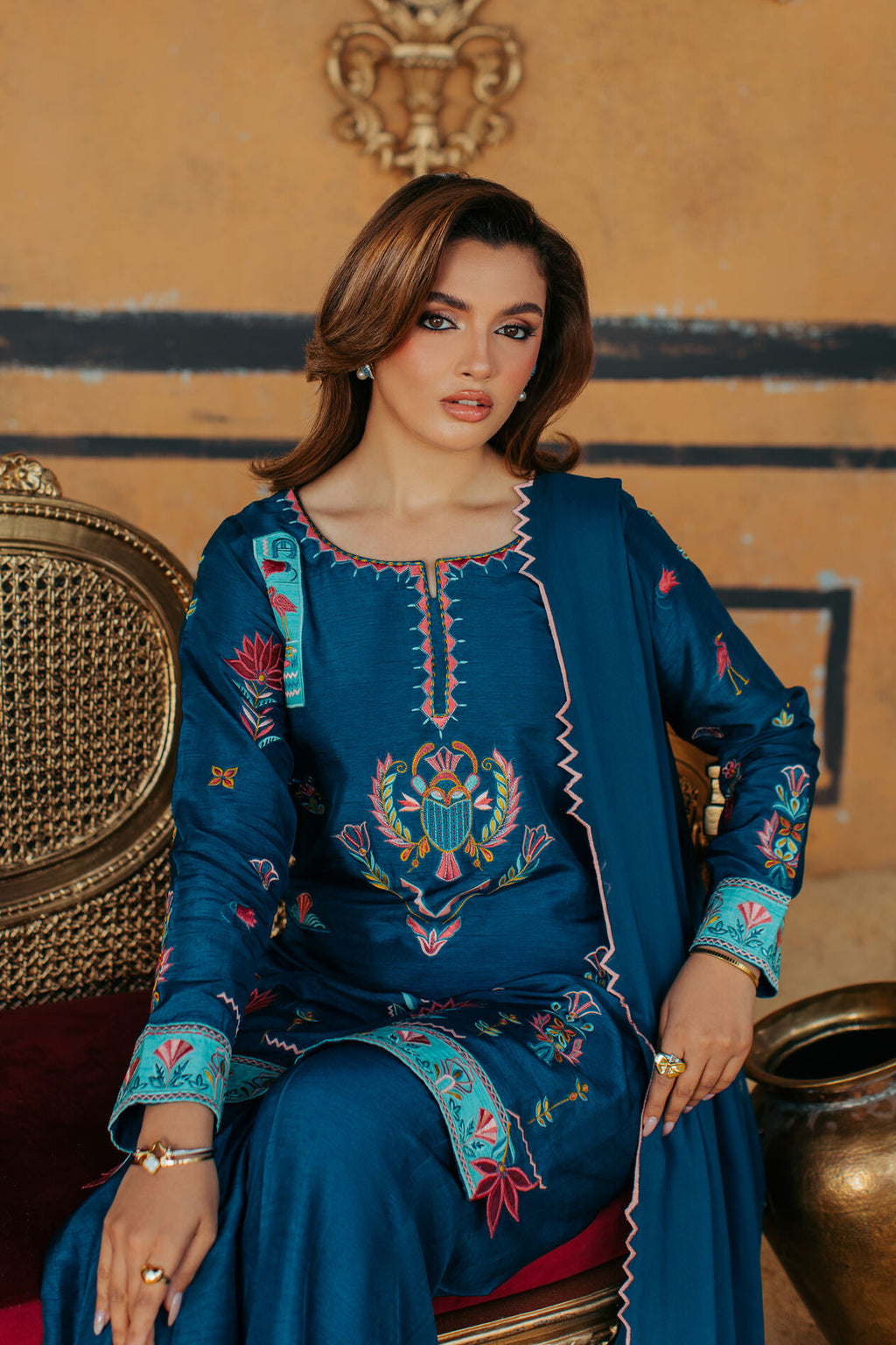 3-Piece Zinc Korean Raw Silk Embroidered