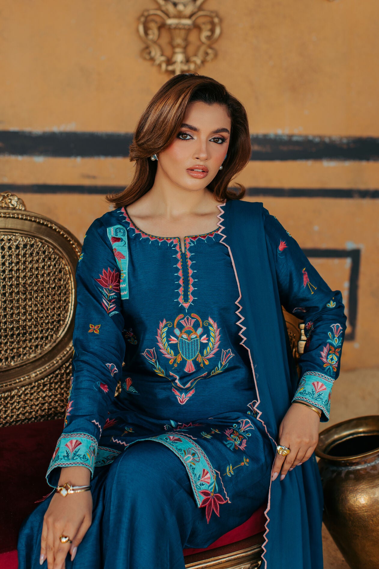 3-Piece Zinc Korean Raw Silk Embroidered