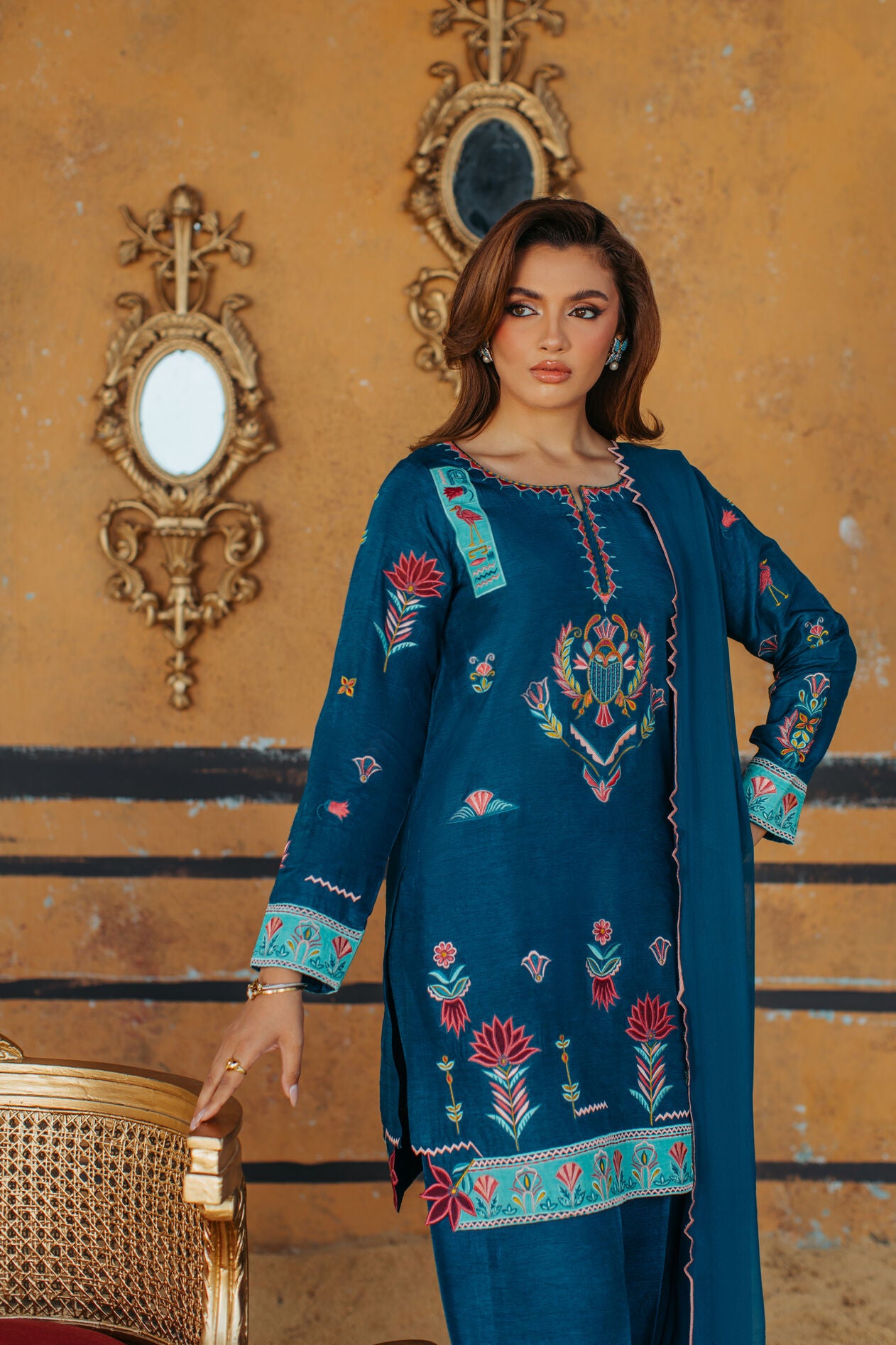 3-Piece Zinc Korean Raw Silk Embroidered