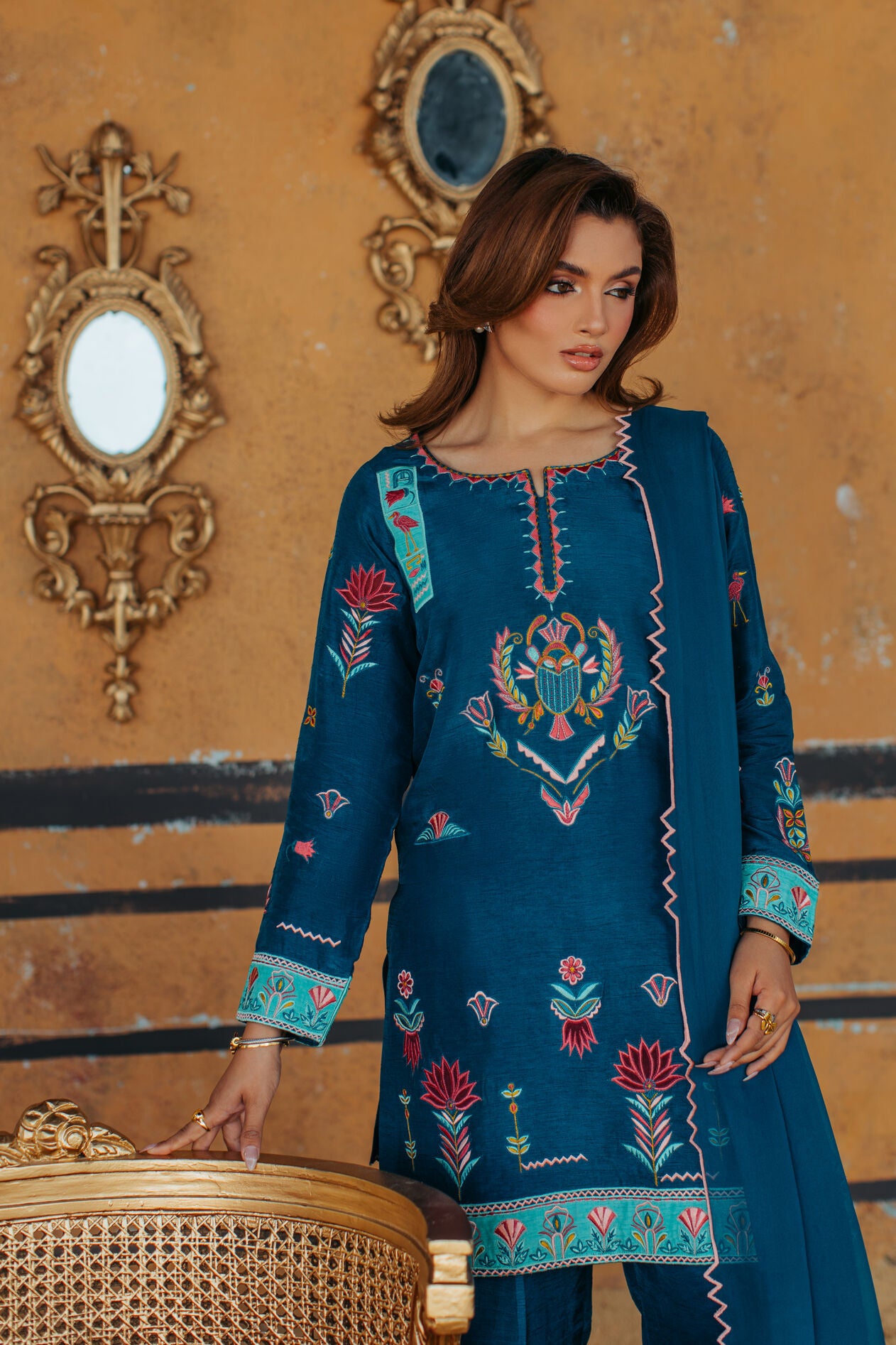 3-Piece Zinc Korean Raw Silk Embroidered