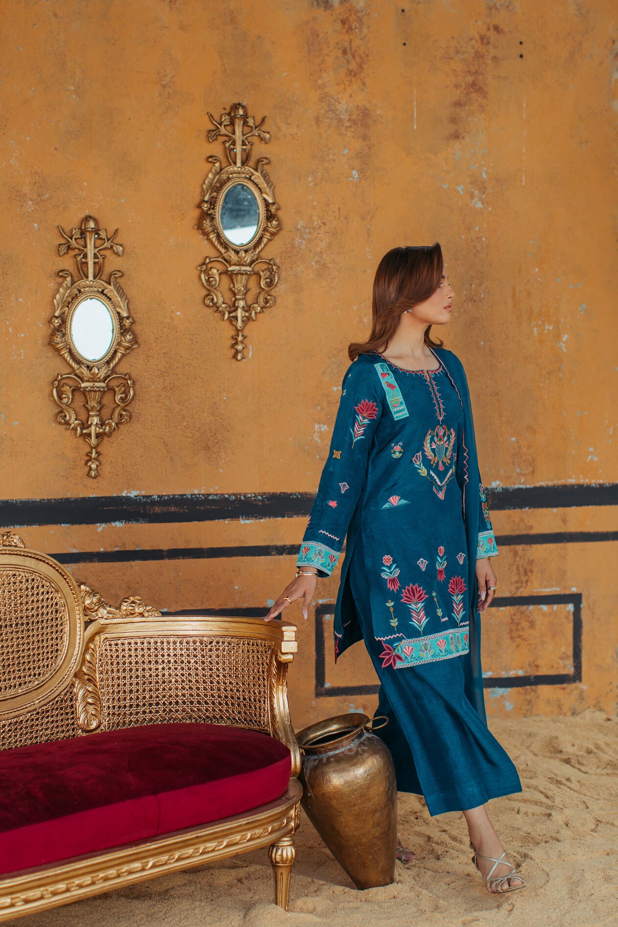 3-Piece Zinc Korean Raw Silk Embroidered