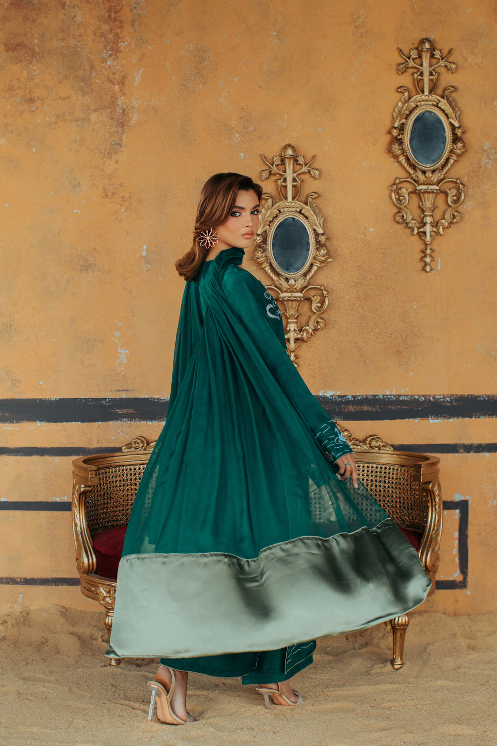3-Piece Green Korean Raw Silk Embroidered