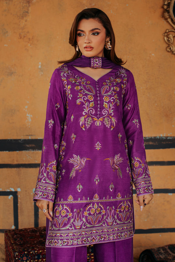 3-Piece Purple Korean Raw Silk Embroidered