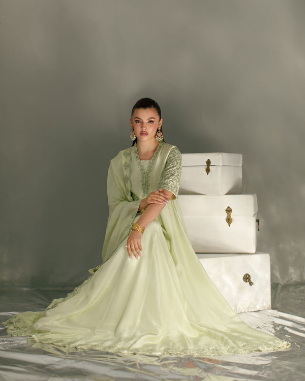3-Piece Light Mint Tassel Silk Embroidered