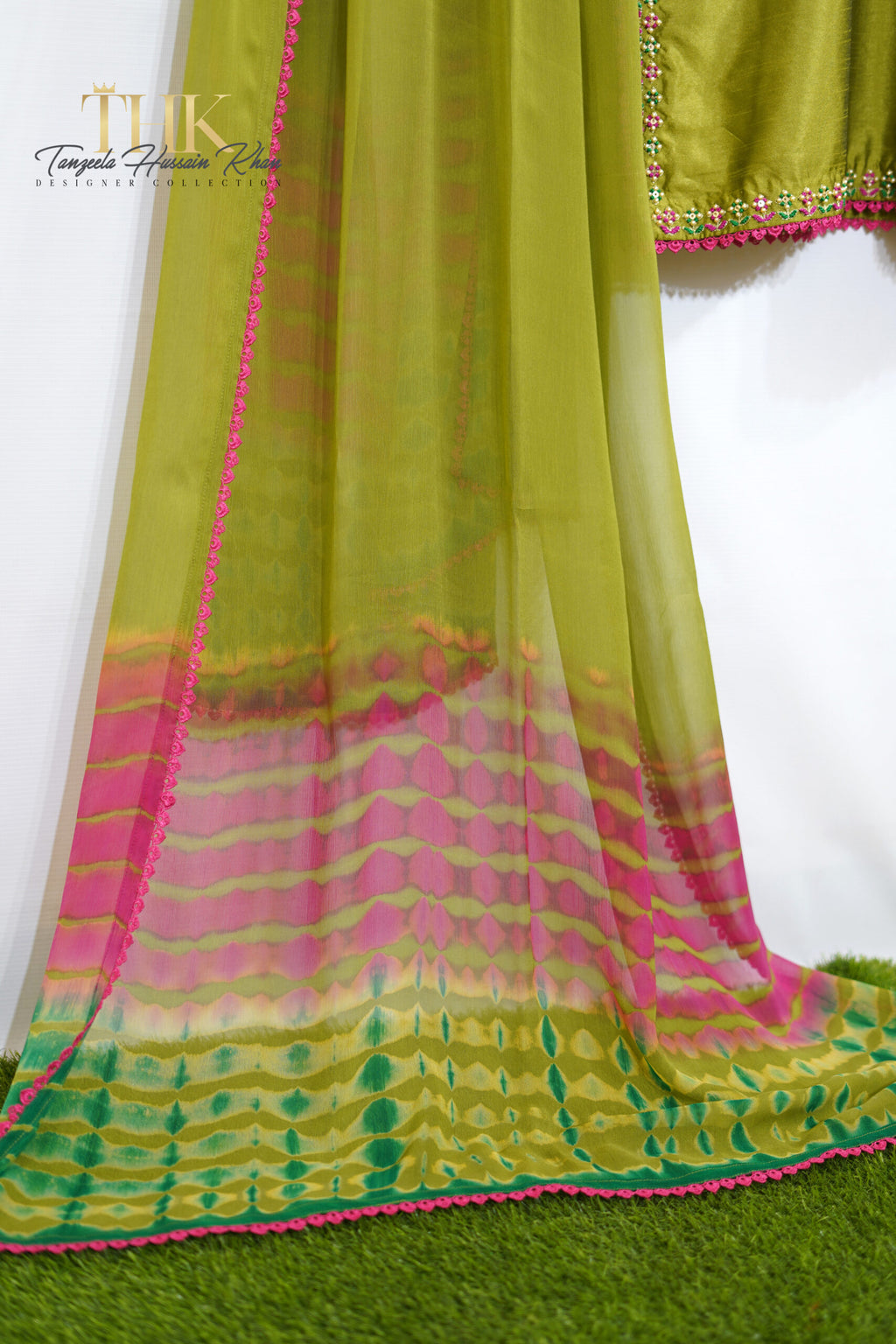 3-Piece Dhani Green Cotton Silk Suit TAN-0755