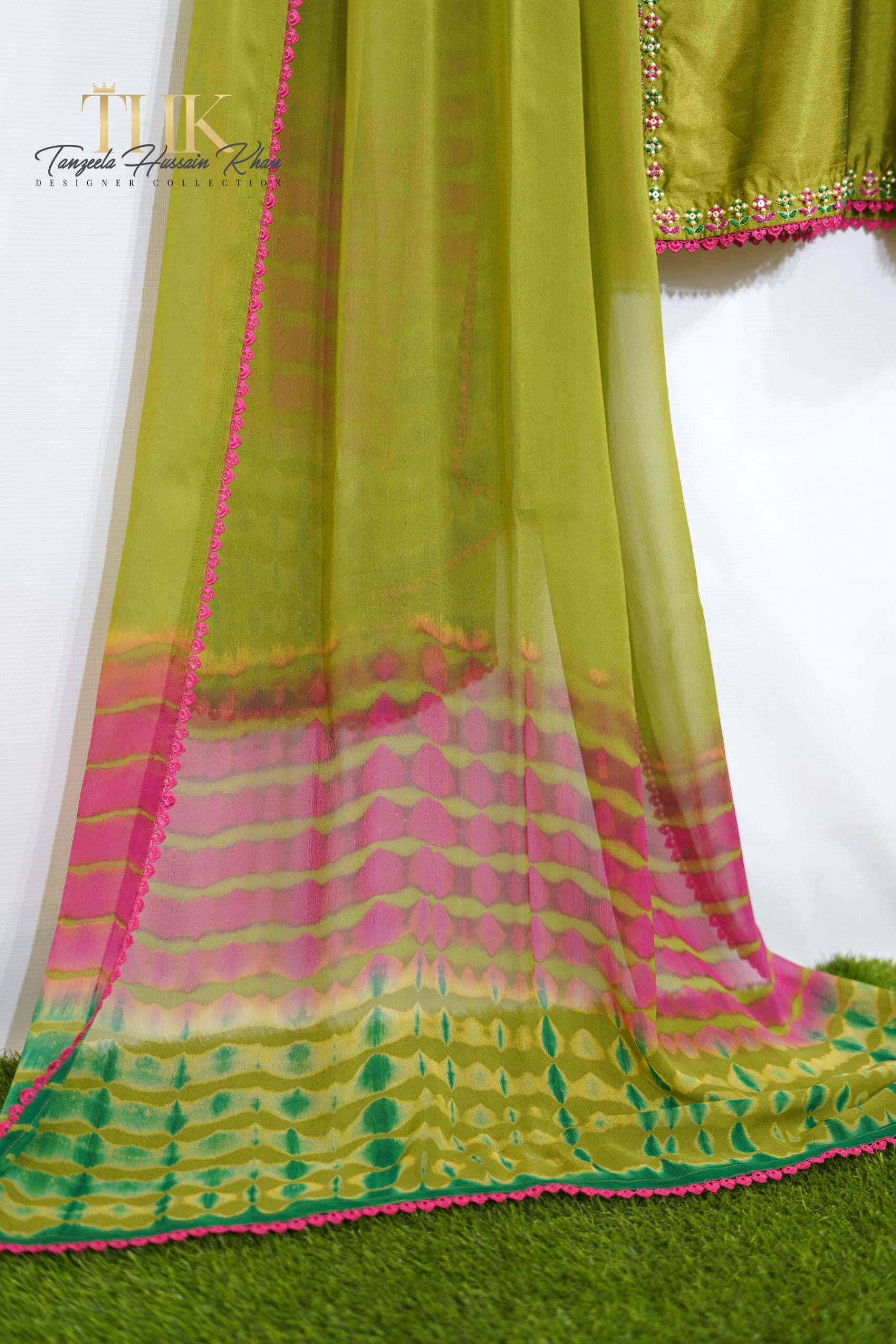 3-Piece Dhani Green Cotton Silk Suit TAN-0755