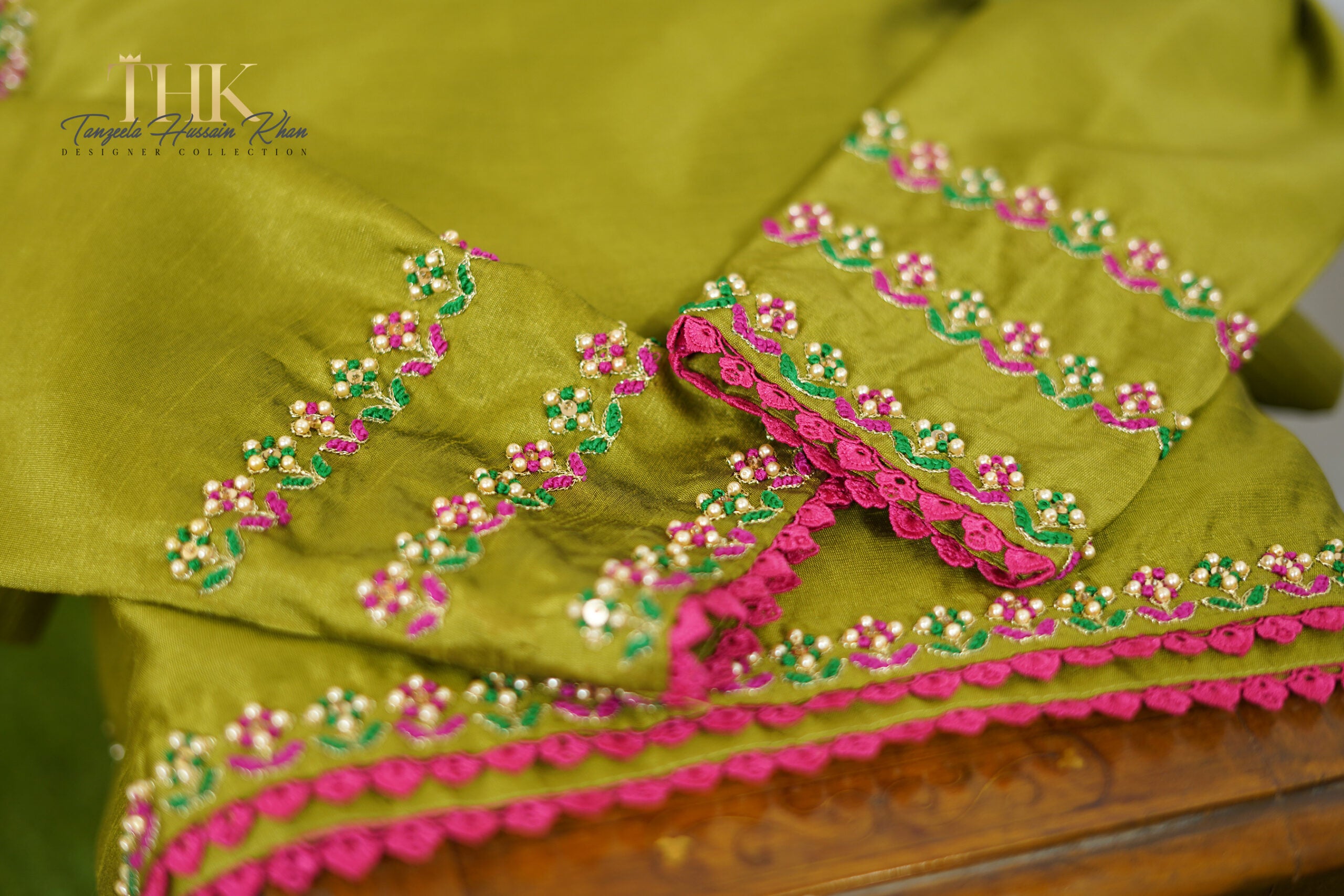 3-Piece Dhani Green Cotton Silk Suit TAN-0755