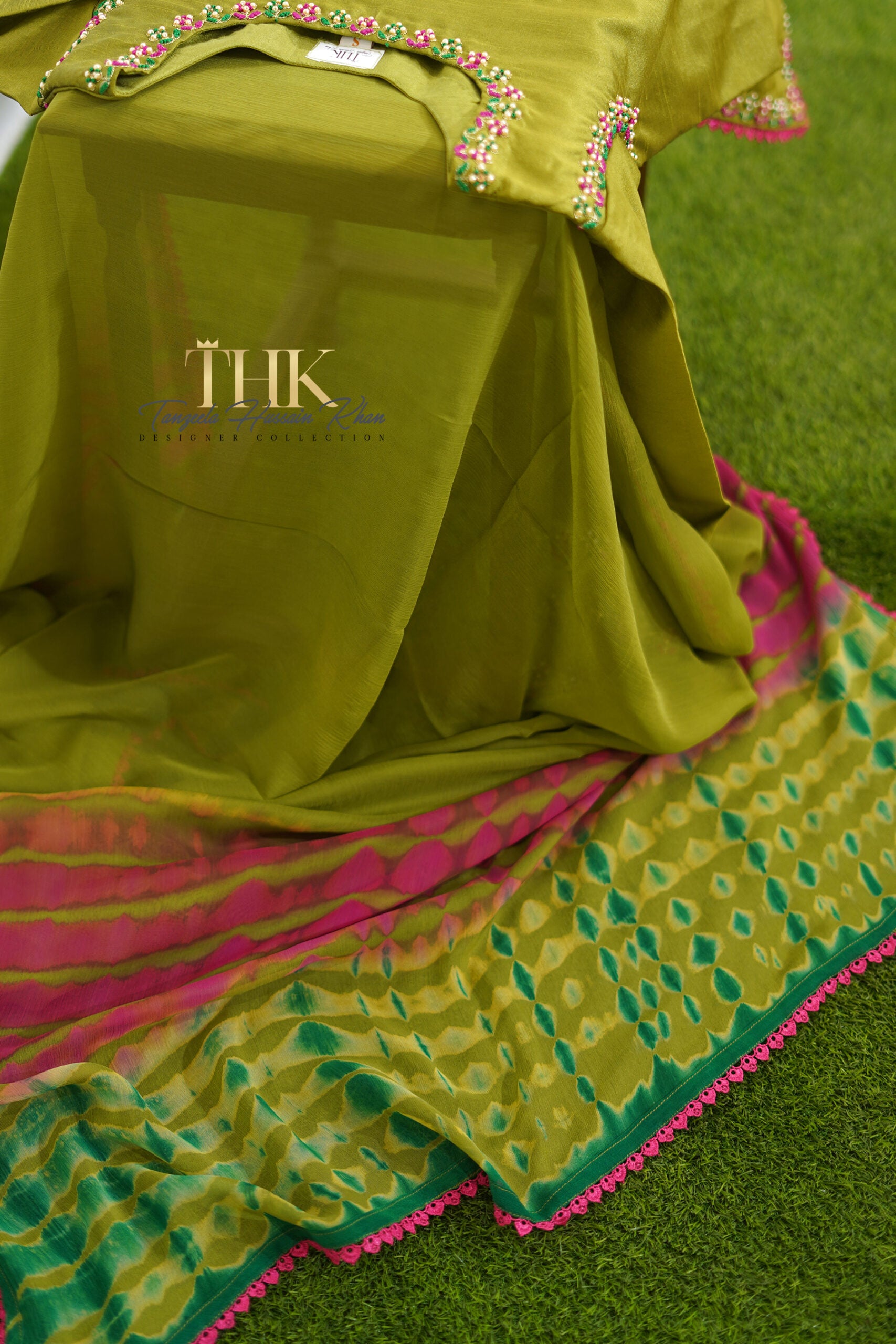 3-Piece Dhani Green Cotton Silk Suit TAN-0755