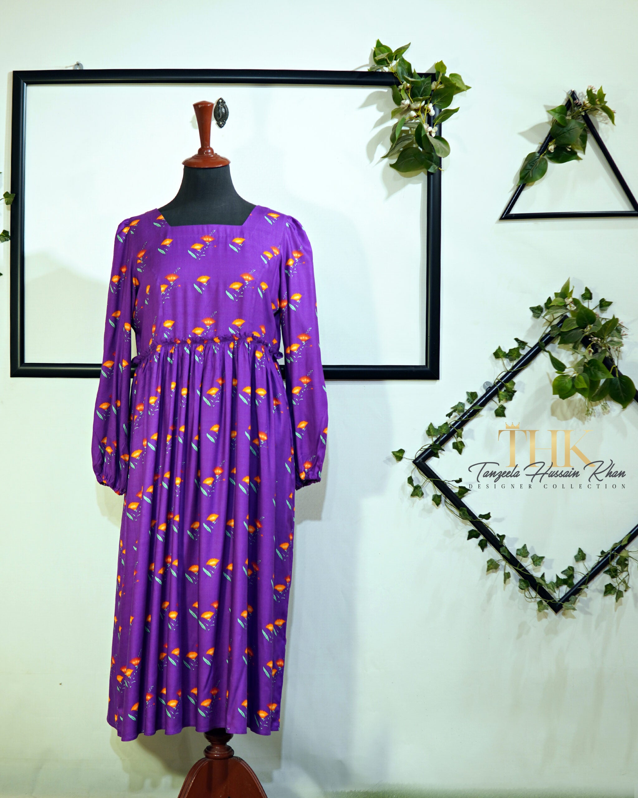 Purple Linen Printed Frock TAN-0845