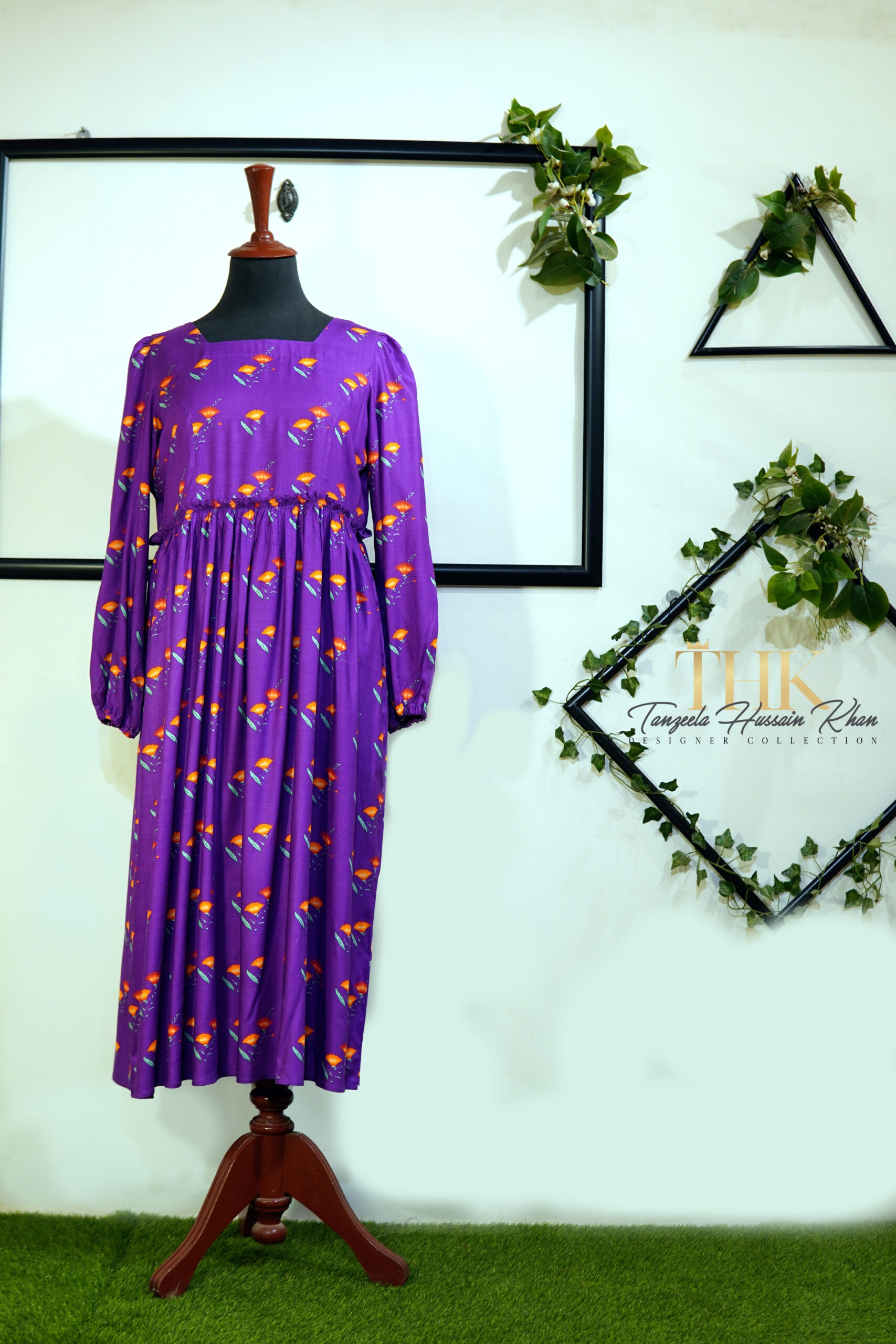 Purple Linen Printed Frock TAN-0845