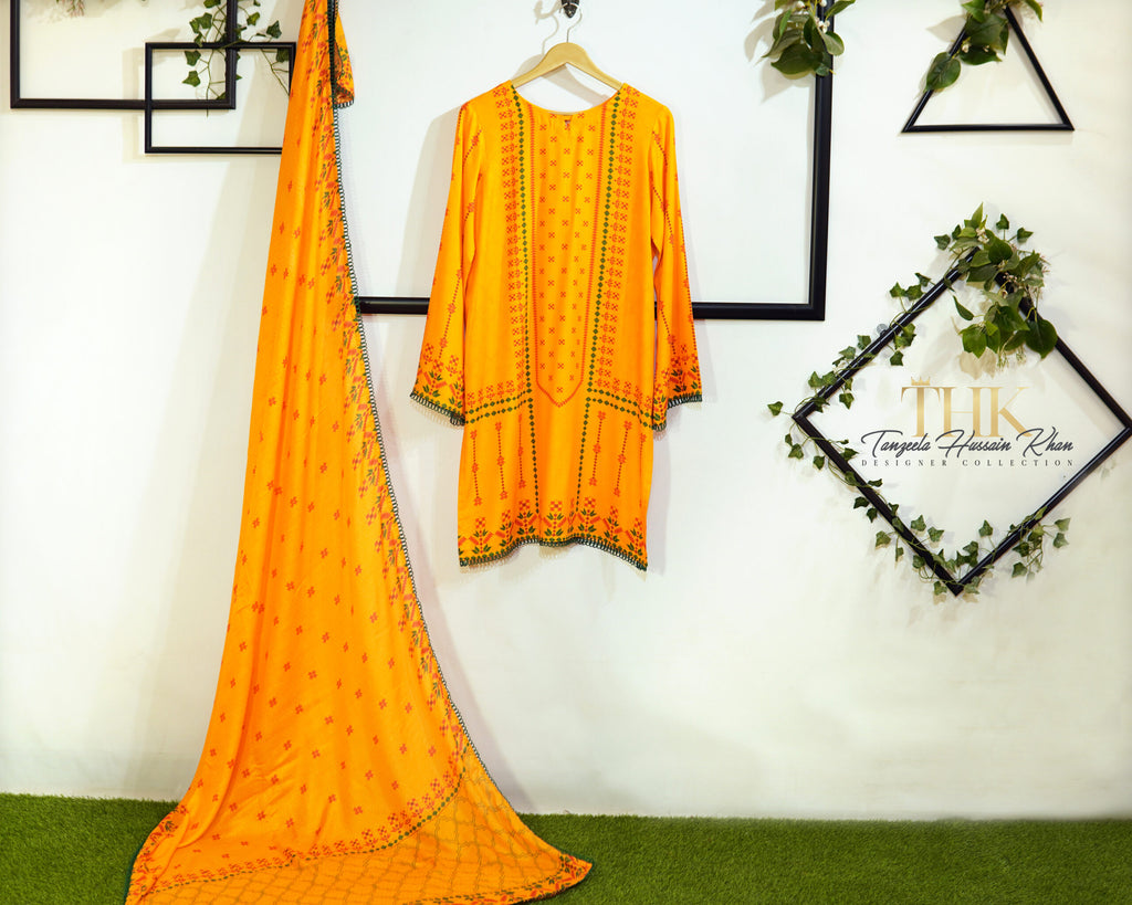 2-Piece Yellow Linen Viscose Dupatta TAN-0848