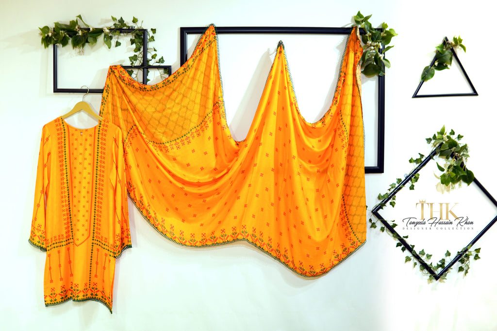 2-Piece Yellow Linen Viscose Dupatta TAN-0848