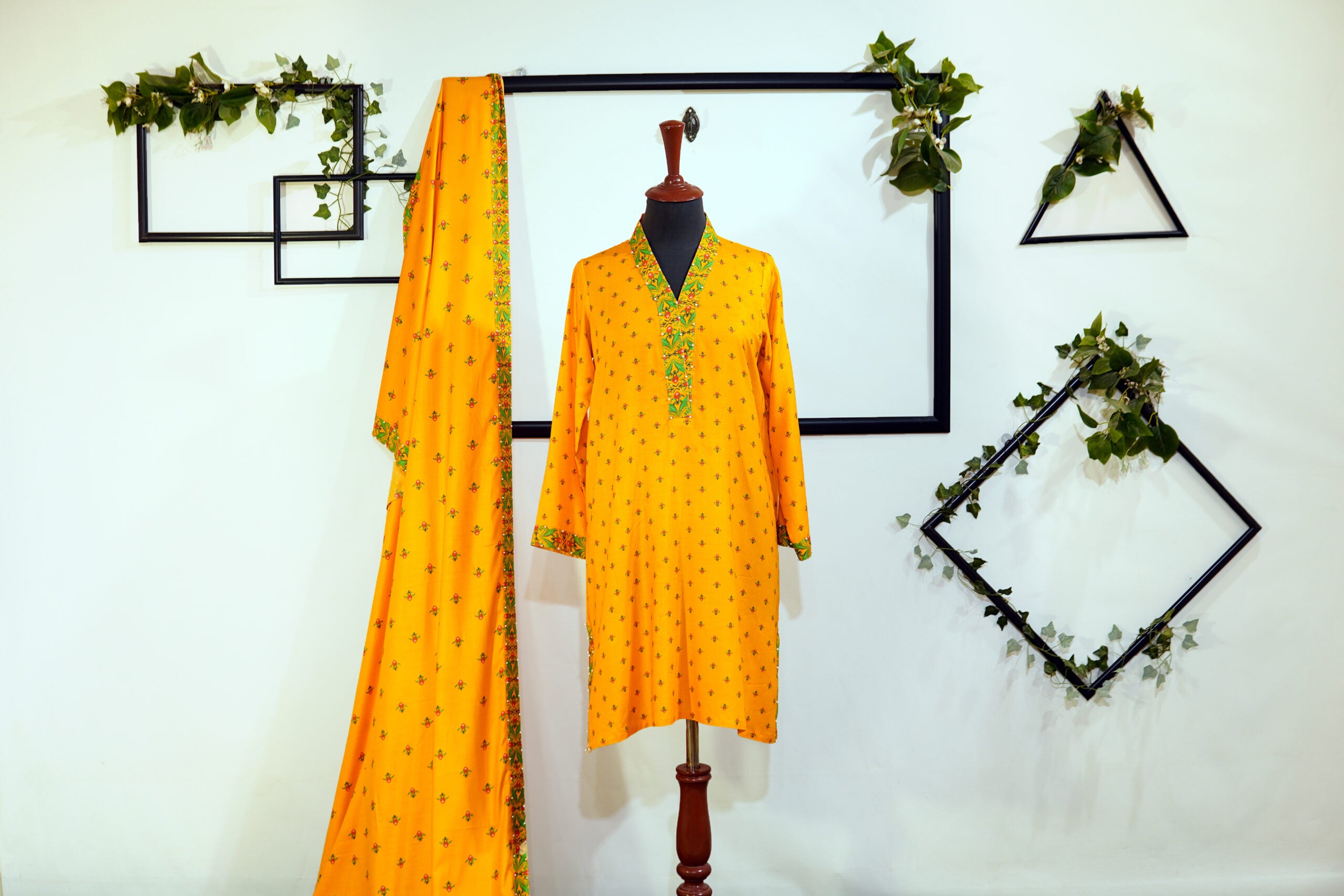 2-Piece Yellow Linen Viscose Dupatta Suit TAN-0885