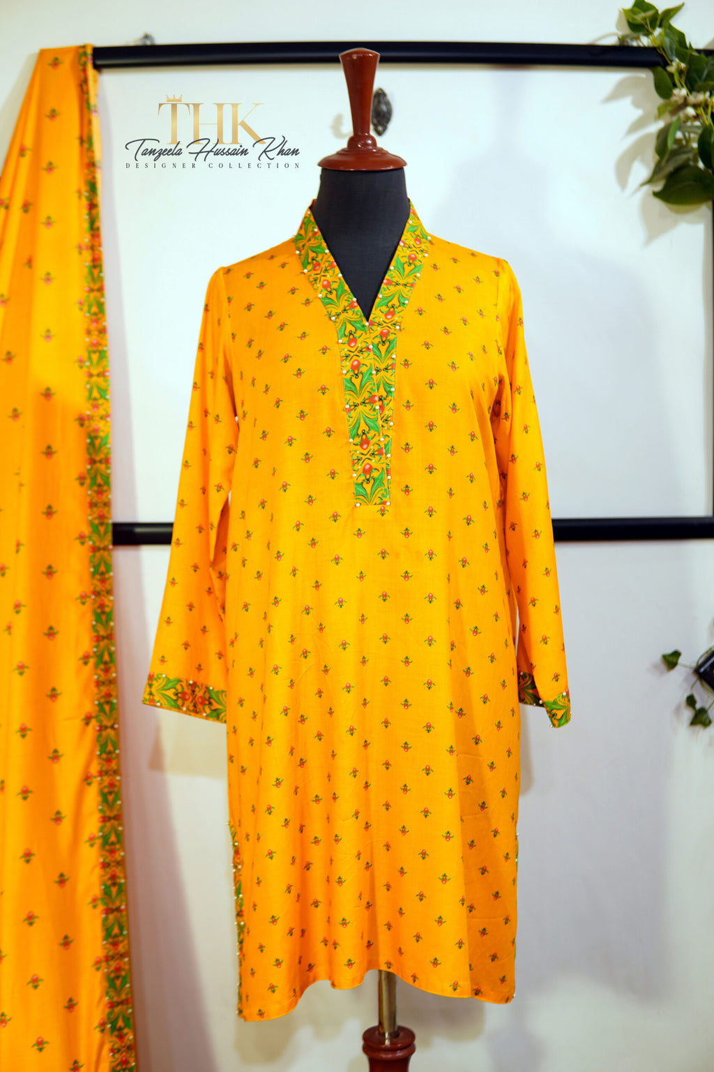 2-Piece Yellow Linen Viscose Dupatta Suit TAN-0885