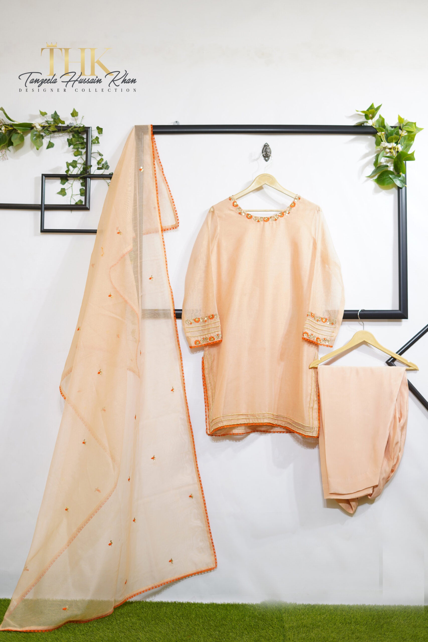 3-Piece Peach Cotton Net Suit TAN-0732