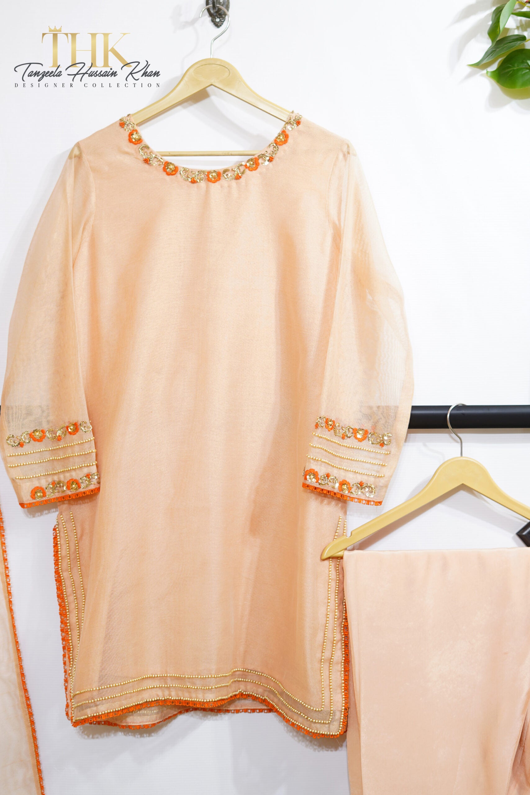 3-Piece Peach Cotton Net Suit TAN-0732