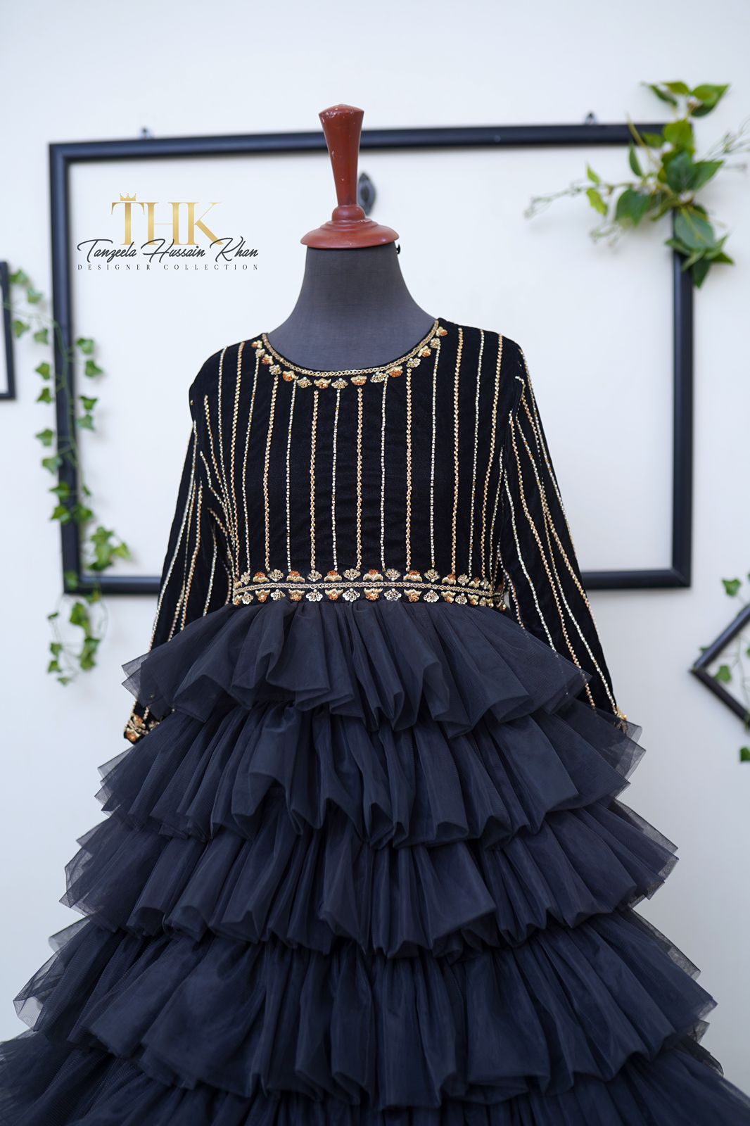 1-Piece Black Frock Embroidered