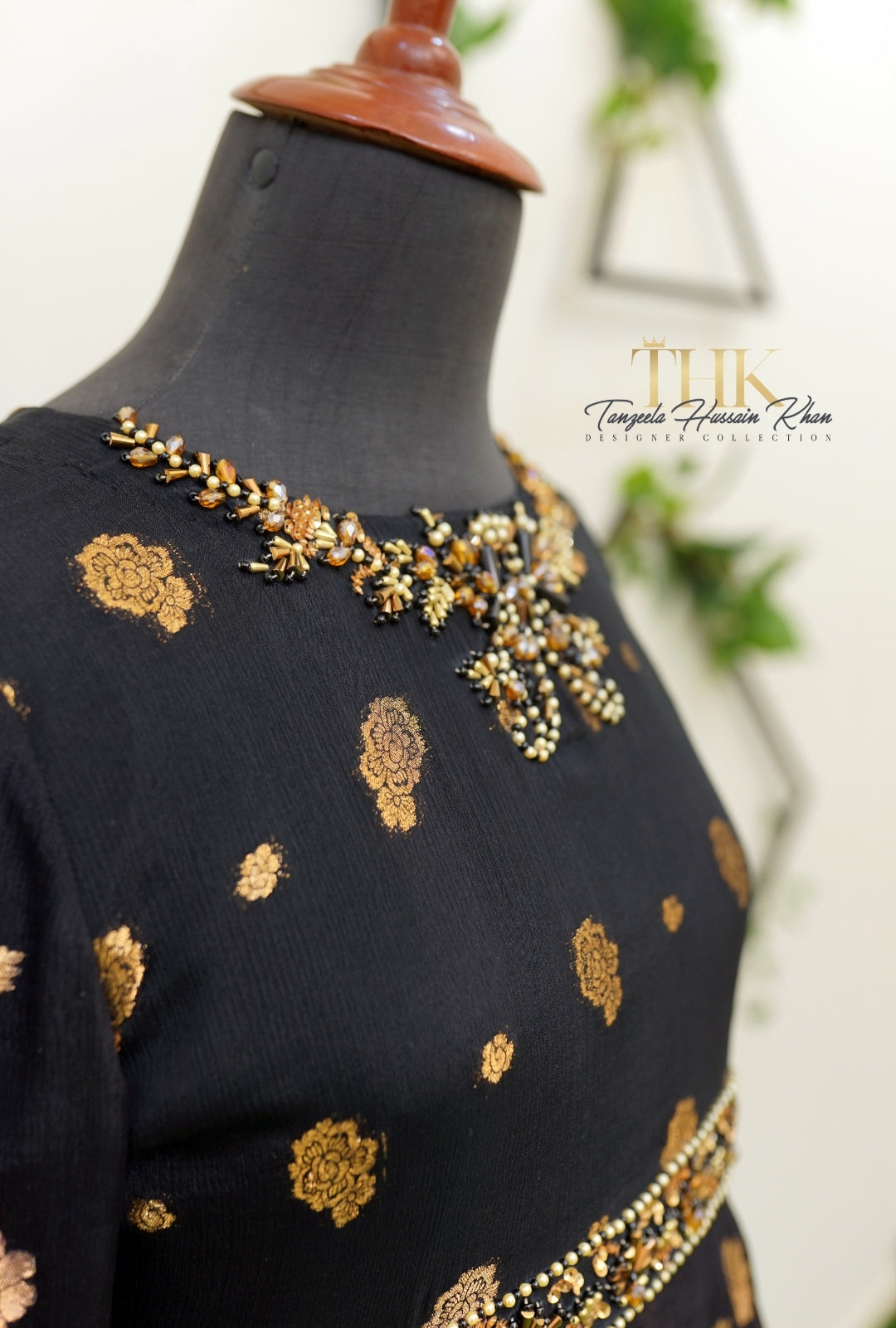 2-Piece Black Pure Chiffon Jamawar Maxi