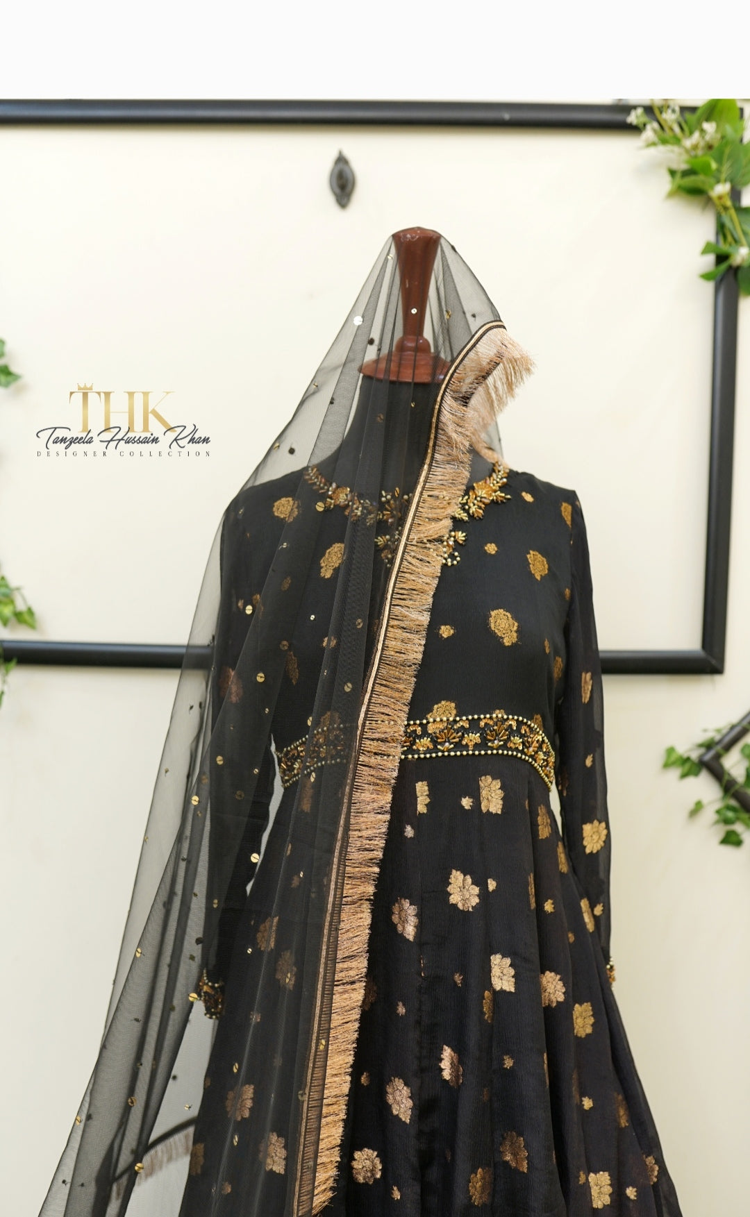 2-Piece Black Pure Chiffon Jamawar Maxi