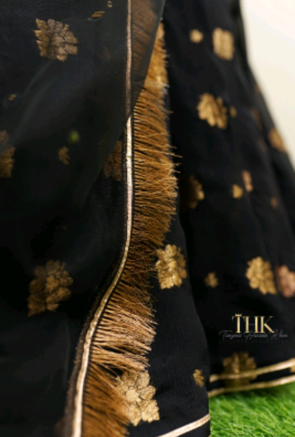 2-Piece Black Pure Chiffon Jamawar Maxi