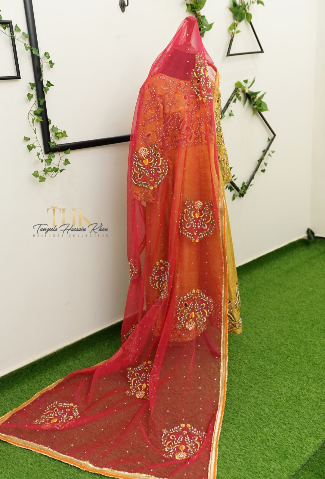 2-Piece Mustard Yellow Embroidered Jamawar Pishwas