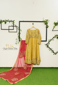 2-Piece Mustard Yellow Embroidered Jamawar Pishwas