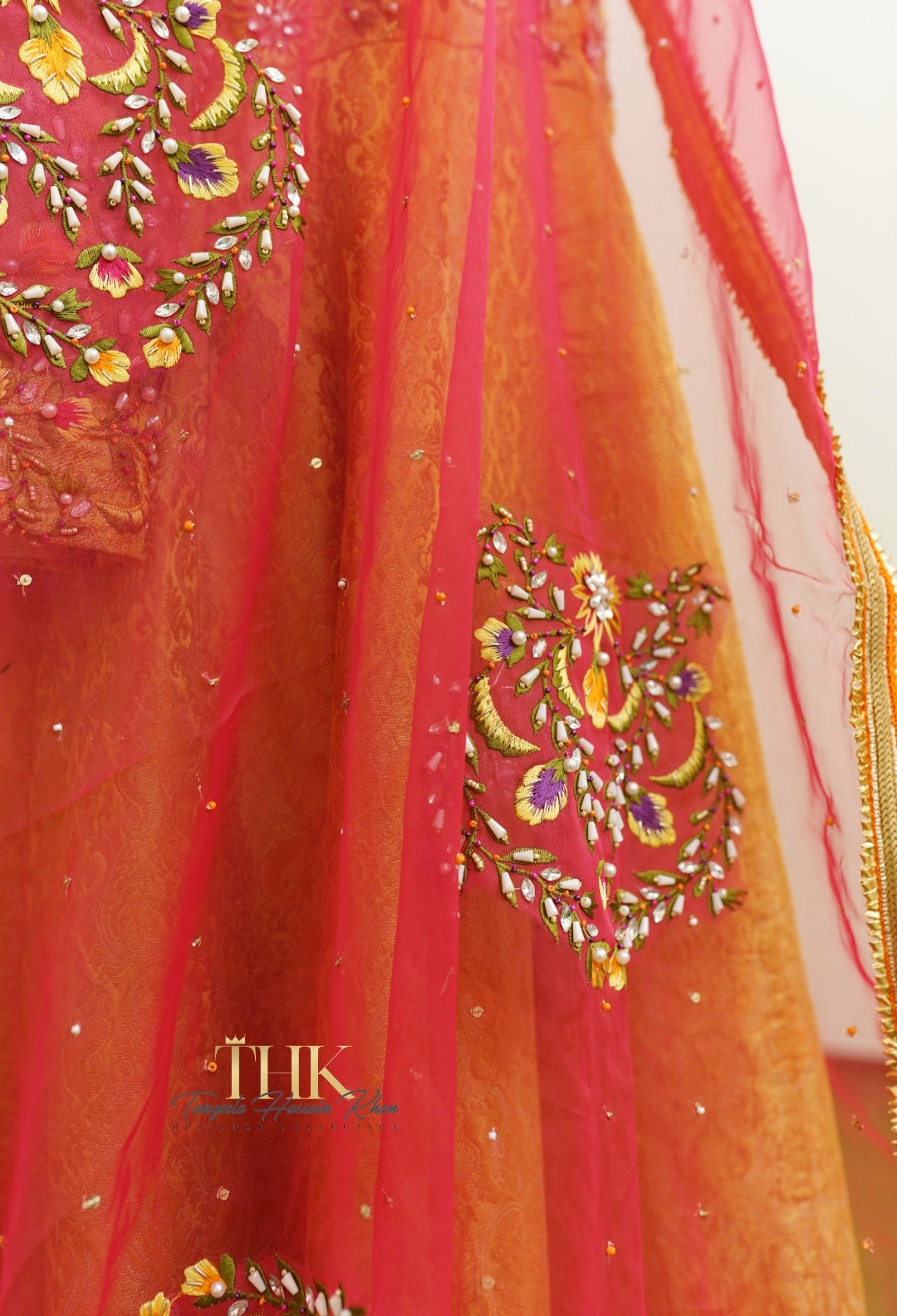 2-Piece Mustard Yellow Embroidered Jamawar Pishwas