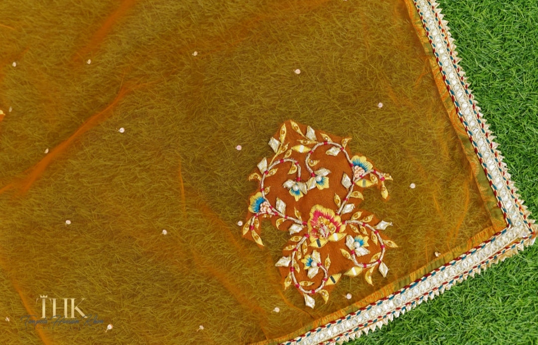 2-Piece Green Jamawar Atlas Embroidered Pishwas