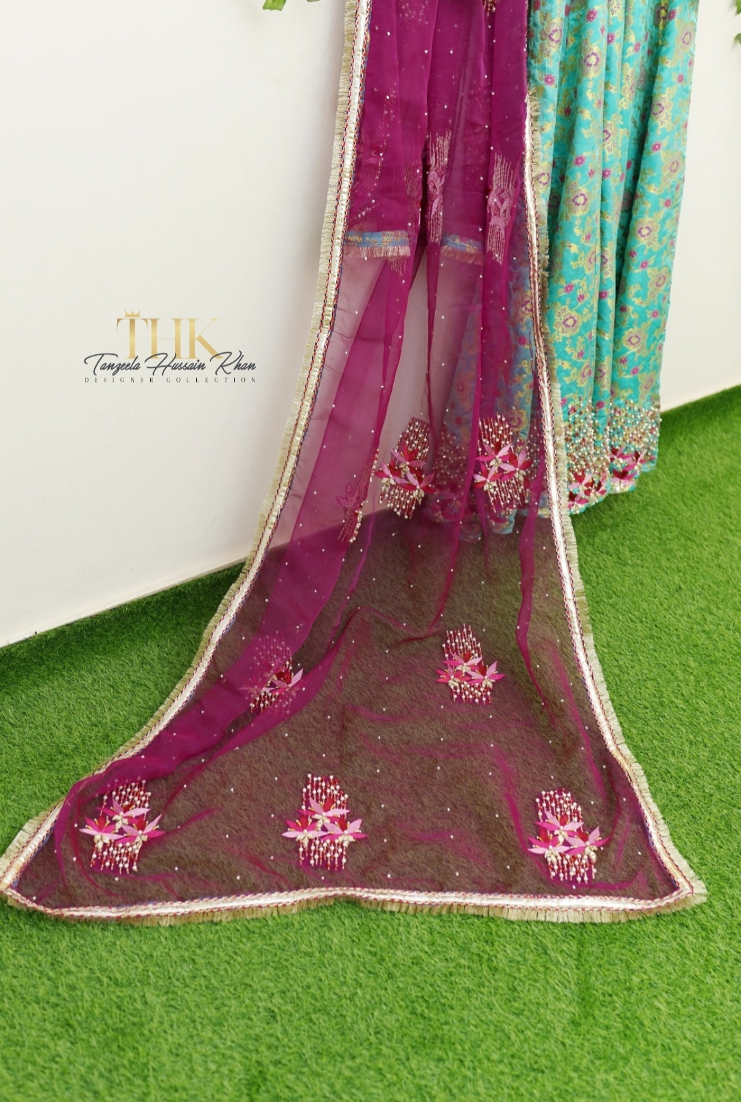 2-Piece Ferozi Jamawar Embroidered Maxi