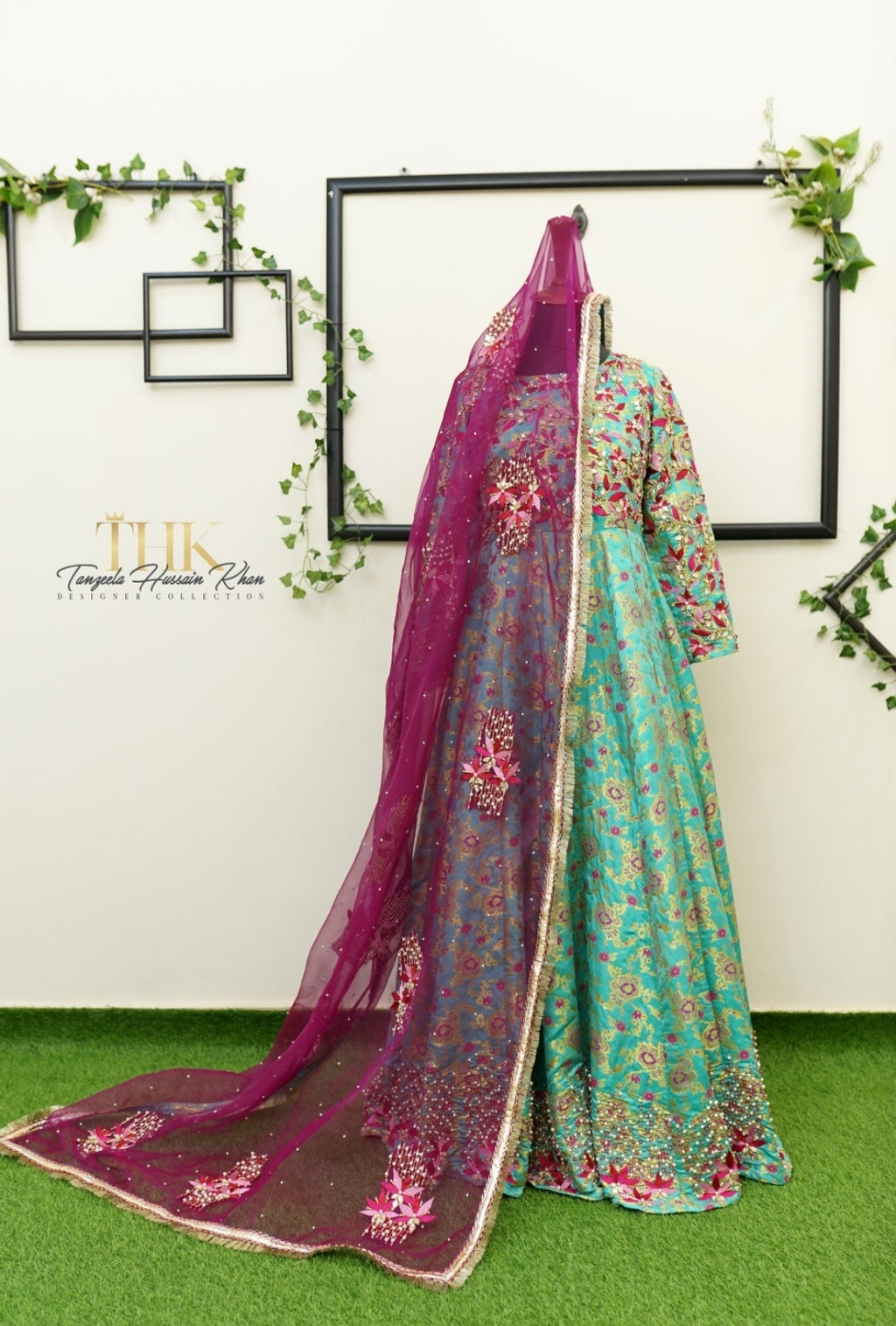 2-Piece Ferozi Jamawar Embroidered Maxi