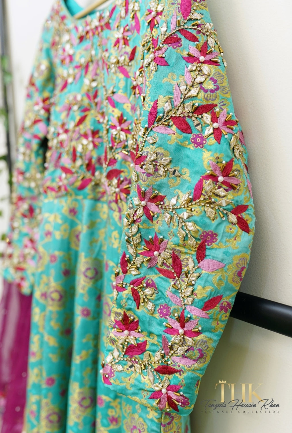 2-Piece Ferozi Jamawar Embroidered Maxi