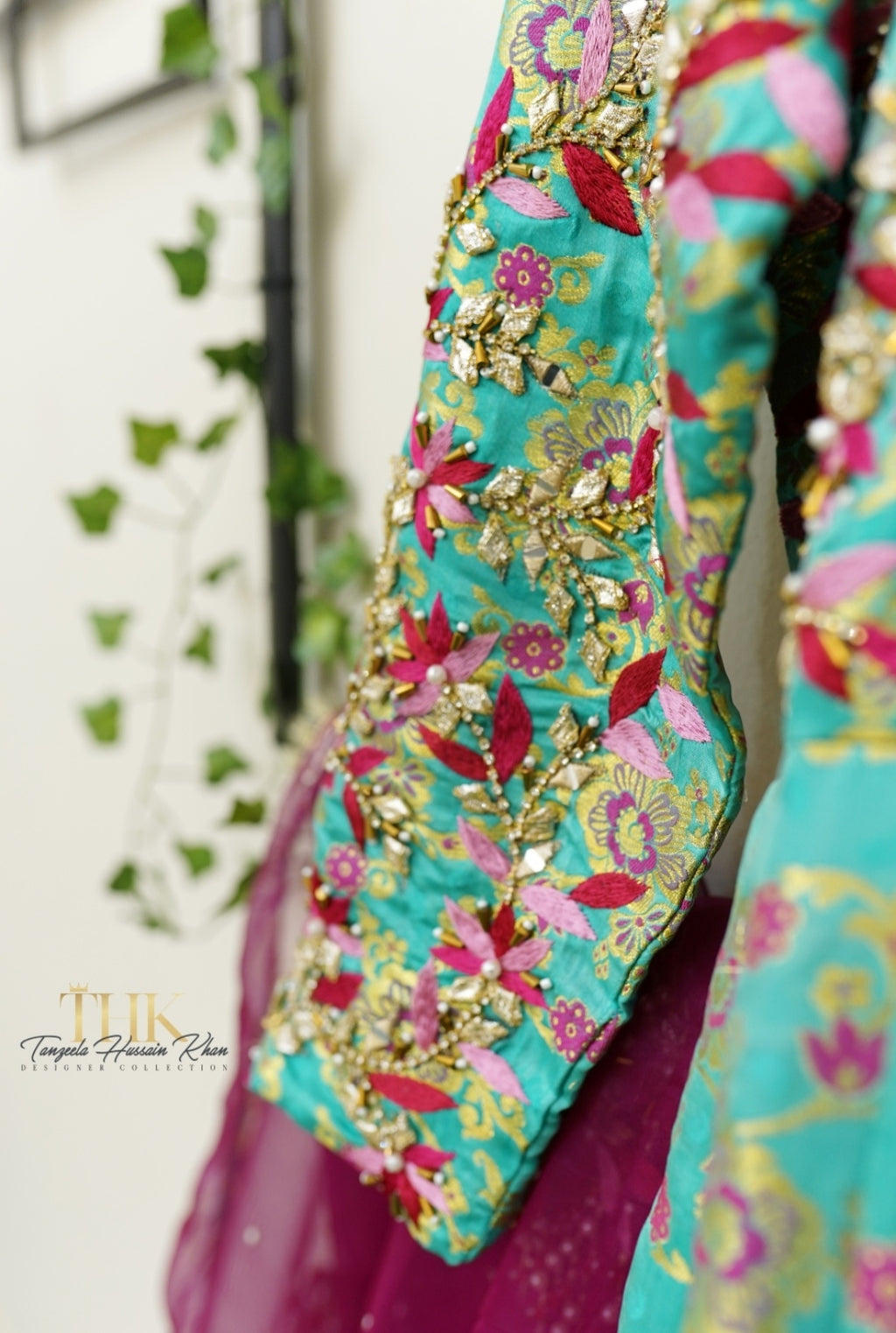 2-Piece Ferozi Jamawar Embroidered Maxi