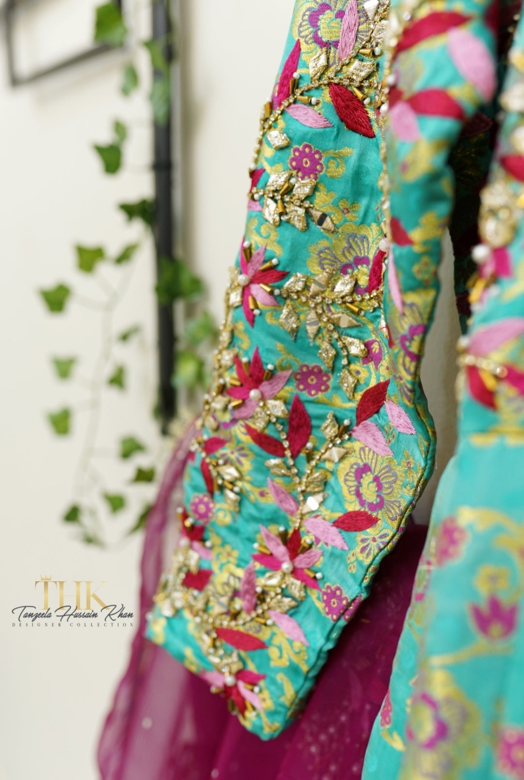 2-Piece Ferozi Jamawar Embroidered Maxi