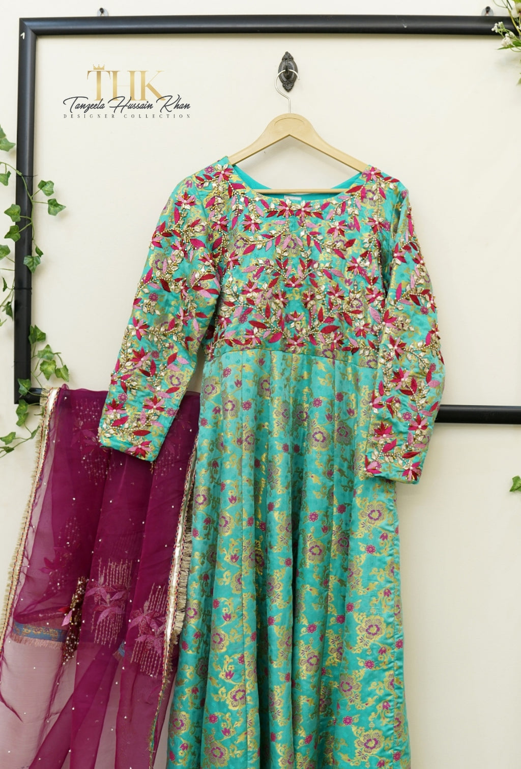 2-Piece Ferozi Jamawar Embroidered Maxi