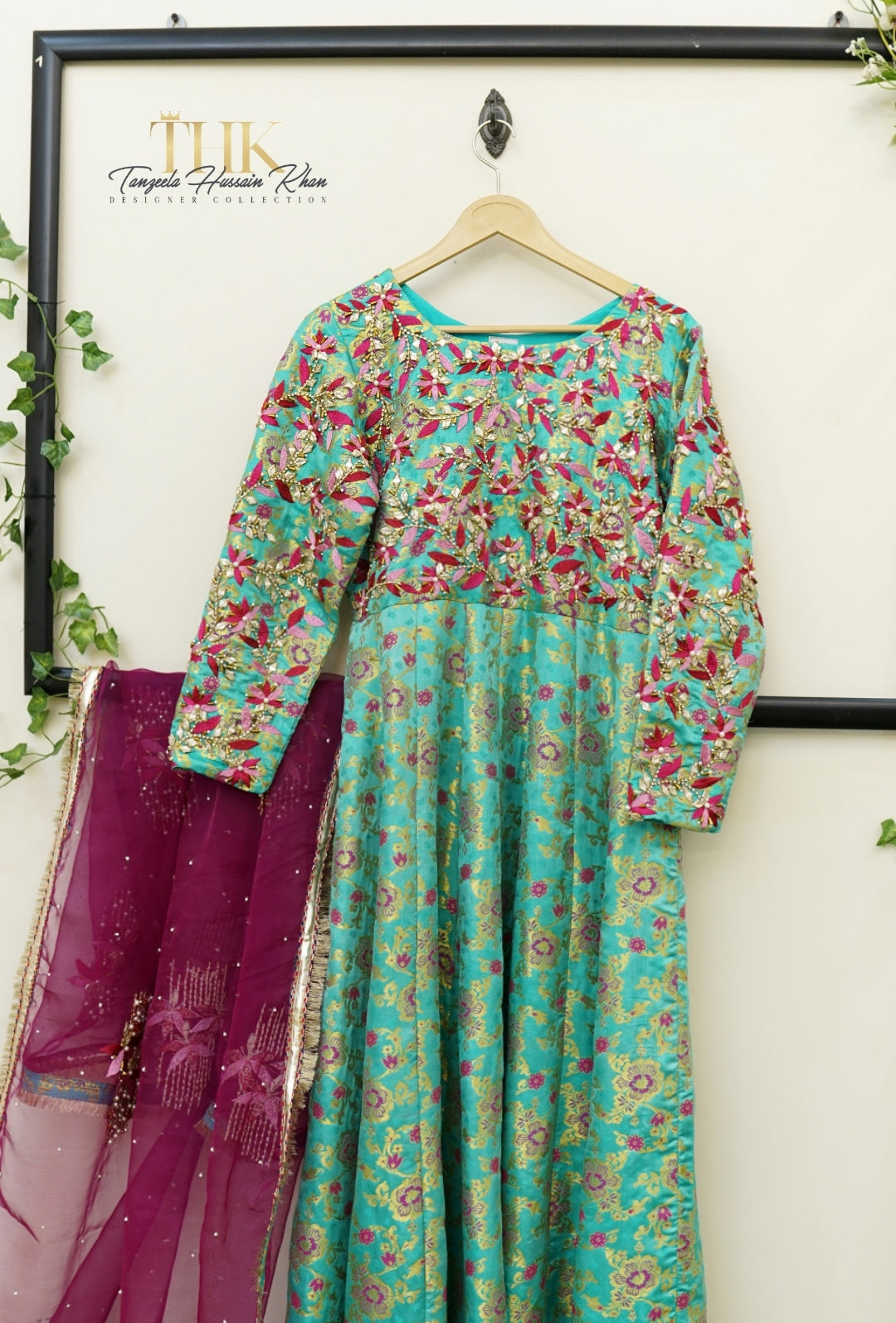 2-Piece Ferozi Jamawar Embroidered Maxi