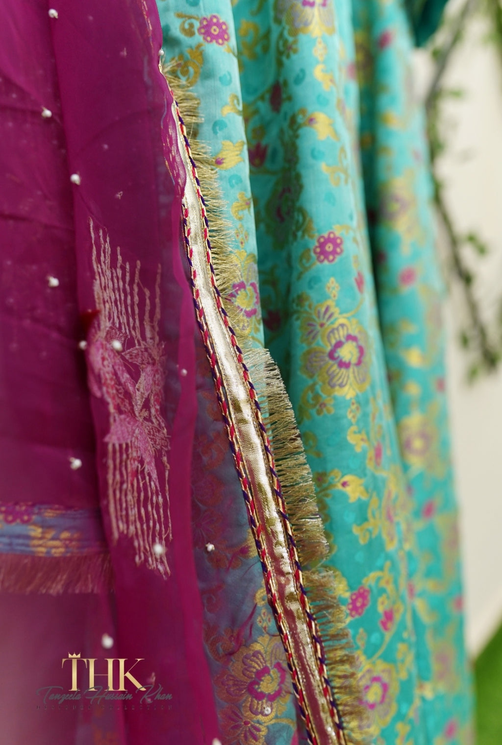 2-Piece Ferozi Jamawar Embroidered Maxi