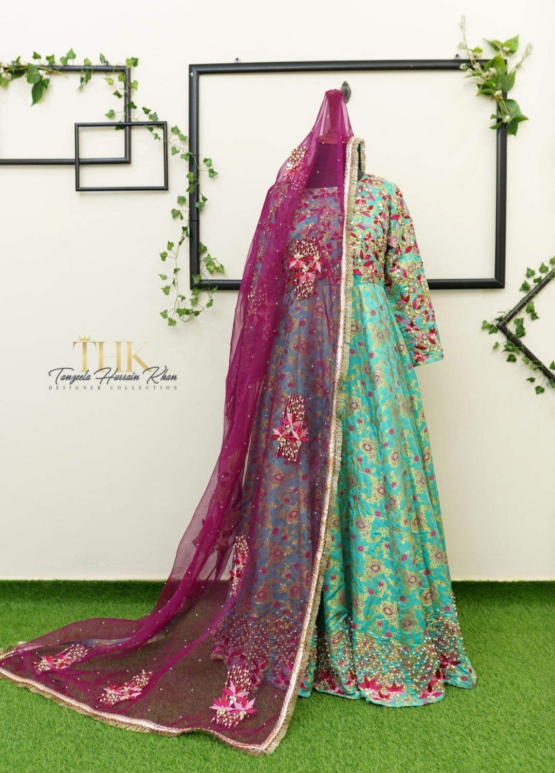 2-Piece Ferozi Jamawar Embroidered Maxi