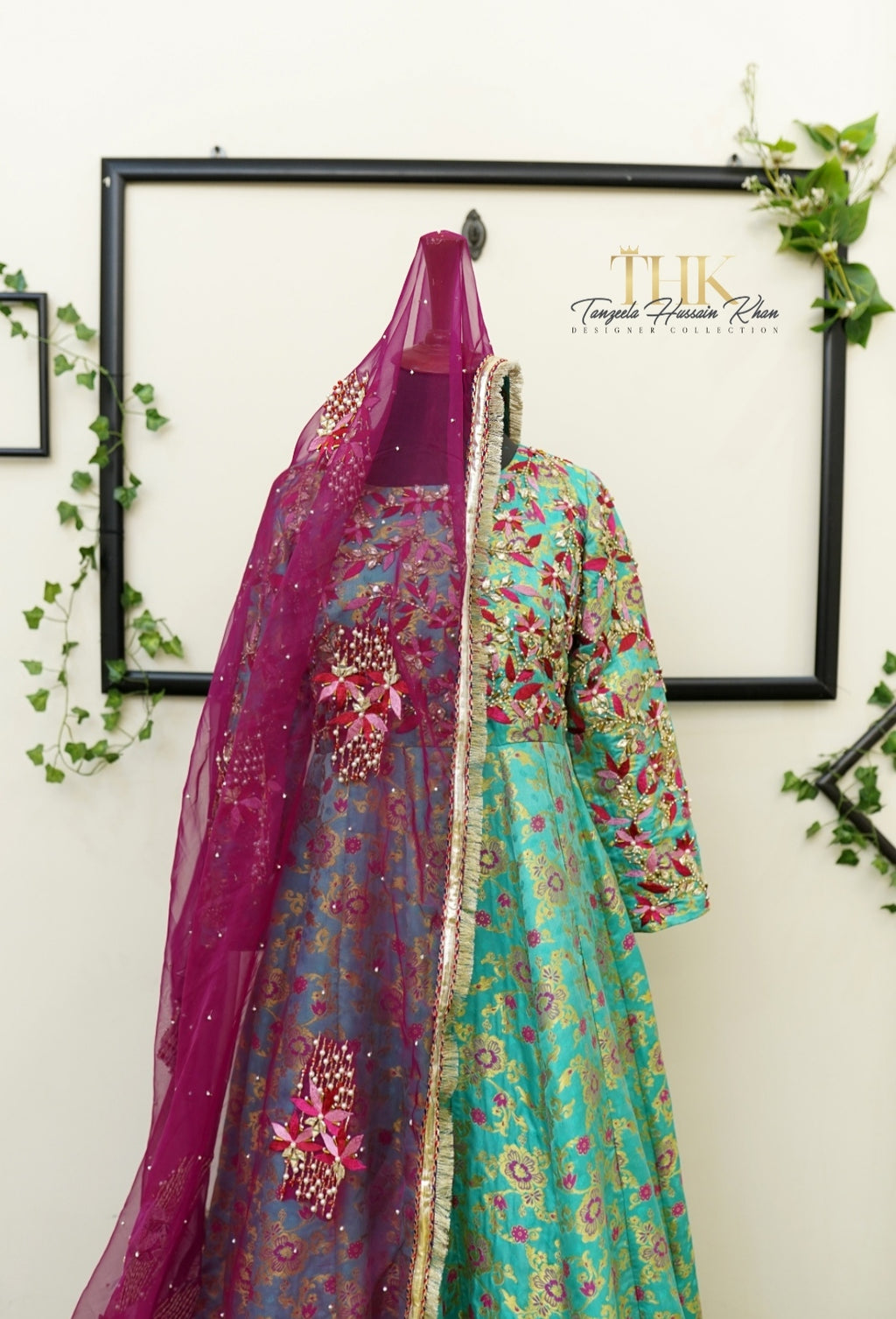 2-Piece Ferozi Jamawar Embroidered Maxi