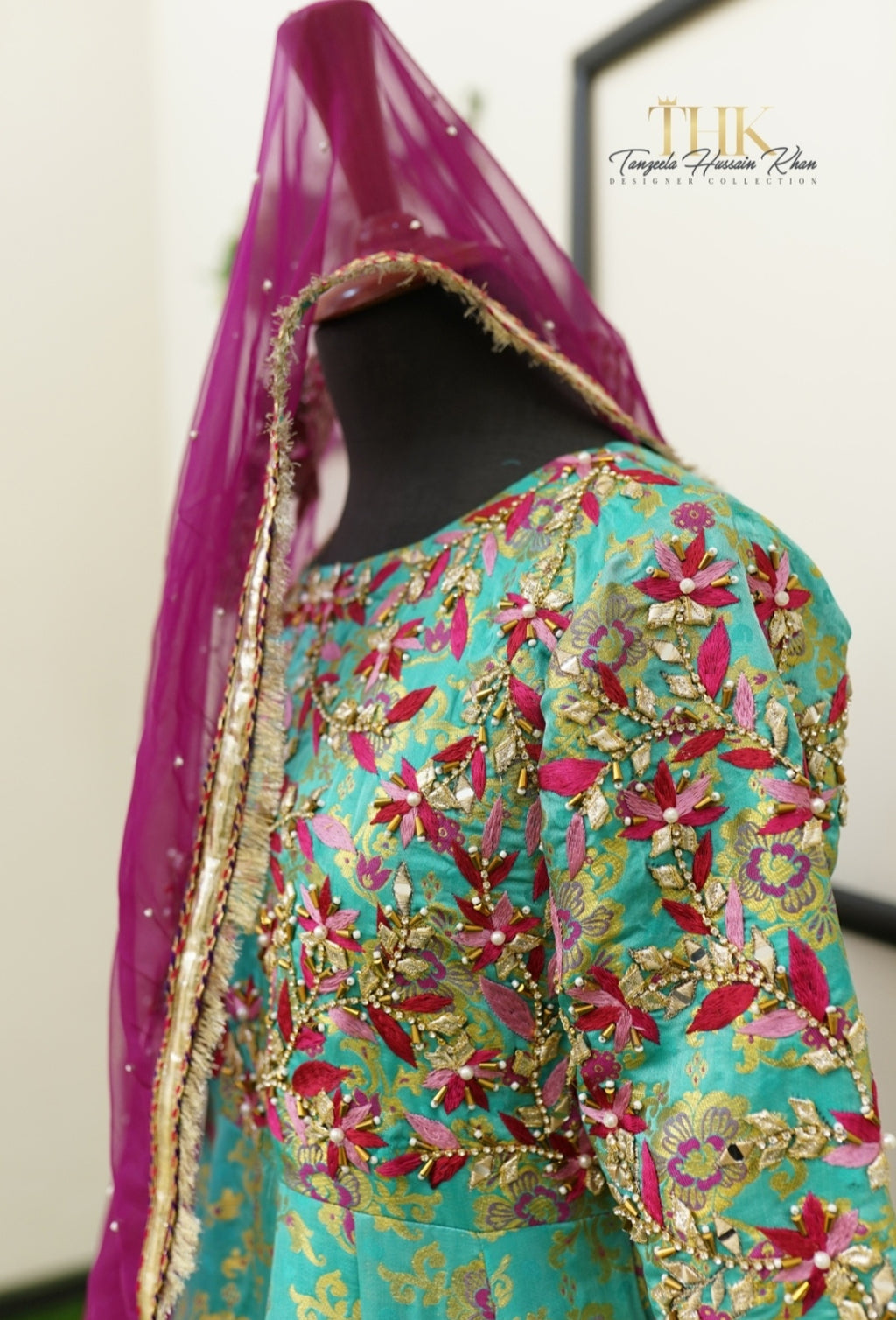 2-Piece Ferozi Jamawar Embroidered Maxi