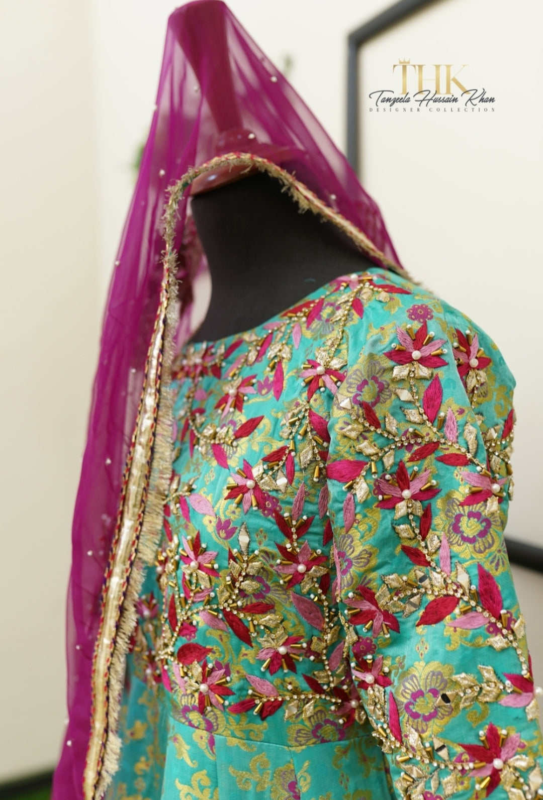 2-Piece Ferozi Jamawar Embroidered Maxi